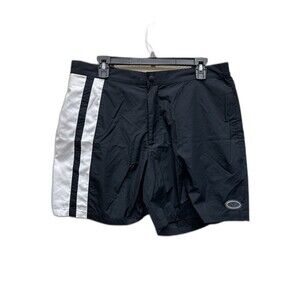 Verge Swim Trunks Men Nylon Zip Mesh Lined Navy Blue White Striped XL Snap